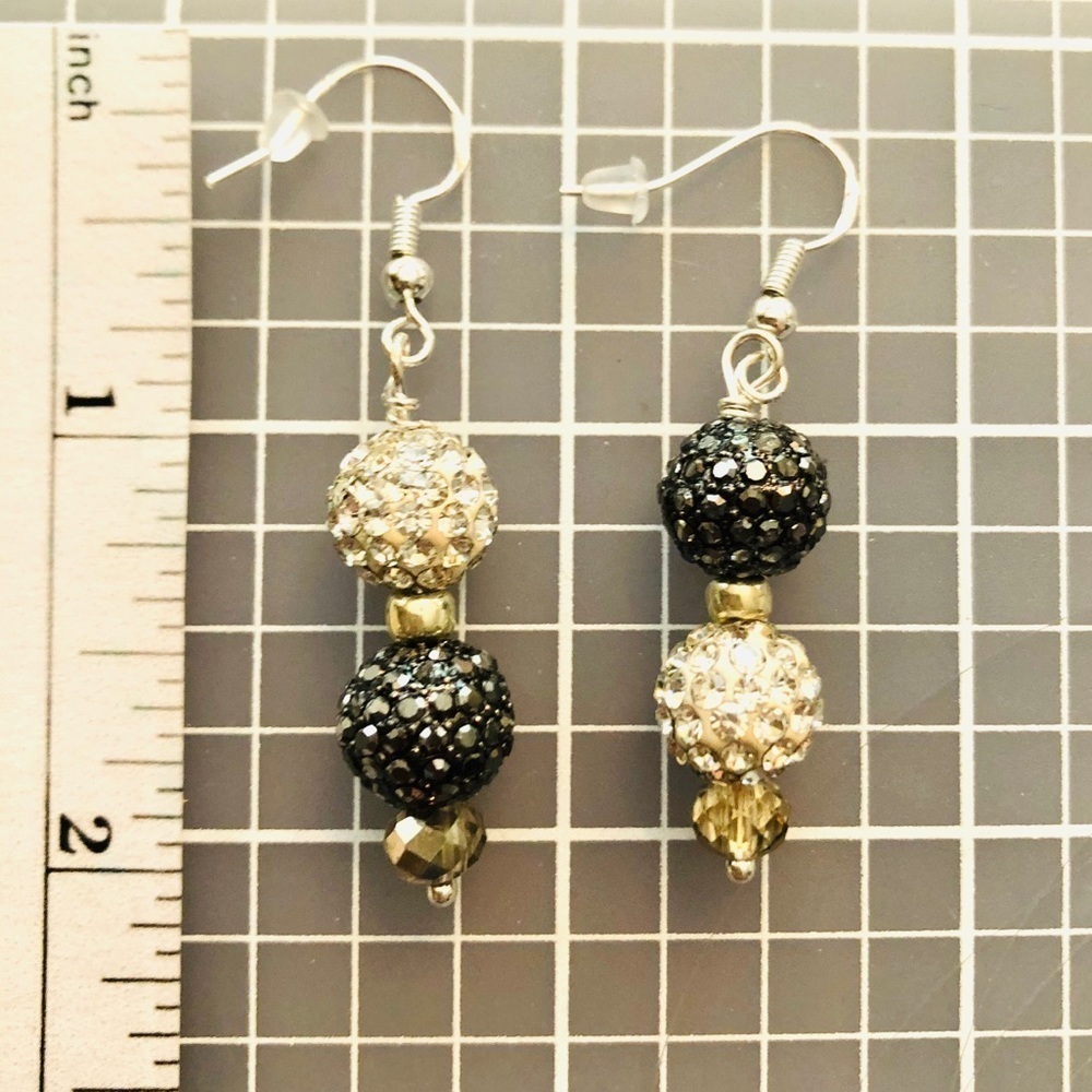 Sterling sterling earrings crystal black white & black DAZZLE balls stunning - Picture 7 of 8